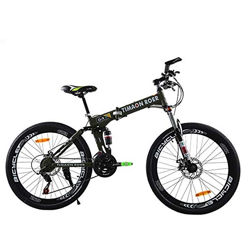 Plegables : W&TT Adulto 26 Pulgadas Plegable Bicicleta de montaña Alta de Acero al Carbono Suave Cola 24 Velocidad Off-Road Bicicleta con Doble Freno de Disco y Amortiguador Delantero Tenedor, Green