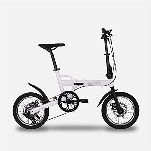 Plegables : W&TT Bicicleta Plegable para Adultos y Boy Ultralight aleacin de Aluminio Marco de la Ciudad de cercanas Bicycle16 Pulgadas, Doble Freno de Disco e importacin Shimano 6 Velocidad, White