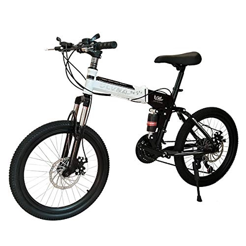 Plegables : W&TT Nios nias 20 Pulgadas Plegable Bicicleta de montaña Shimano 21 / 24 / 27 Velocidad Dual Disco Freno y Amortiguador Delantero Tenedor Bicicleta, Black2, 21S