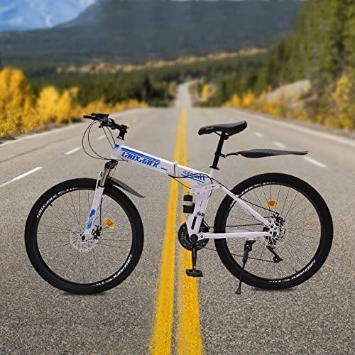 Plegables : wanwanper Bicicleta de montaña plegable de 26 pulgadas, 21 velocidades, bicicleta de montaña, horquilla de suspensión, plegable para ciudades, rutas de trabajo, viajes en montañas, azul, blanco, 66, 04 cm