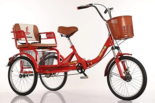 Plegables : Waqihreu Triciclo Plegable para Bicicleta, Pedal de tracción Humana, Triciclo Antiguo de 20 Pulgadas de una Sola Cadena de 3 Ruedas con Cesta Trasera + Asiento agrandado