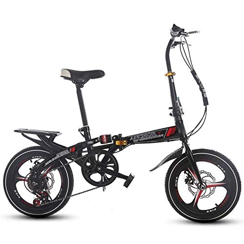 Plegables : Weiyue Bicicleta Plegable- Bicicleta Plegable 16 Pulgadas Amortiguador de Velocidad Variable for Mujer Adulto súper Ligero Bicicleta for niños Estudiante (Color : Black)