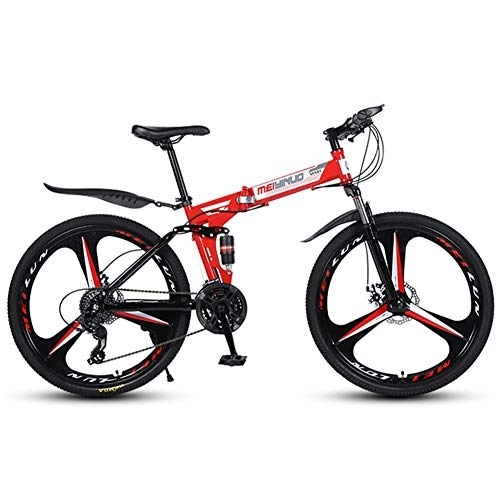 Plegables : WFIZNB Bicicleta de montaña Plegable 26 Pulgadas 27 velocidades Estructura de Acero al Carbono Motion Mechanics Velocidad Variable Bicicletas de montaña de Doble suspensión Rojo, 3 Knives