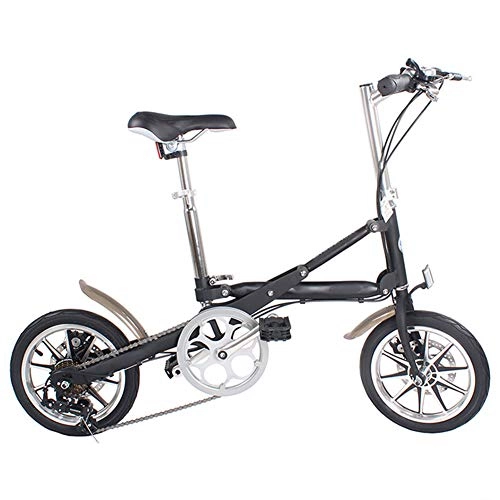 Plegables : WHKJZ Folding Bicicleta Plegable Cuadro Ruedas 14" Aluminio Unisex Cambio de 7 velocidades Ligero sin Esfuerzo, Black