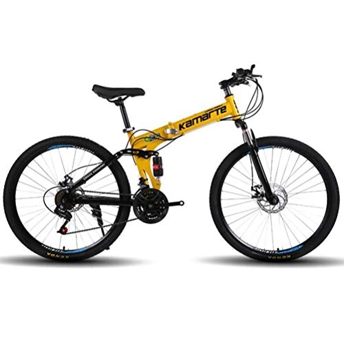 Plegables : WJSW Bicicleta de Bicicleta de montaña Plegable de Velocidad Variable de amortiguación - City Road Bicycle Mens MTB (Color: Amarillo, Tamaño: 27 Velocidad)