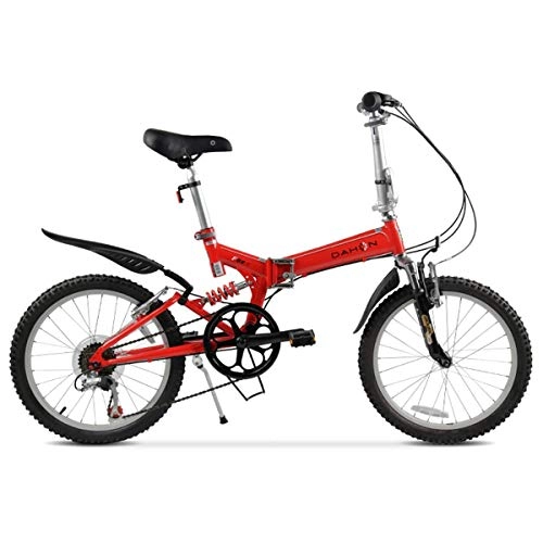Plegables : WJSW Bicicleta de montaña Bicicletas Unisex Cuadro de Acero de 20"con Guardabarros Delantero y Trasero Freno de Disco mecnico Delantero y Trasero, Rojo, 20