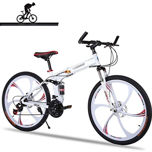 Plegables : WJSW Bicicleta de montaña con suspensin Completa, Cuadro de Aluminio, 21 velocidades, Bicicleta de 26 Pulgadas, Blanco