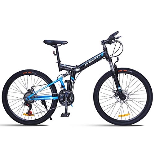 Plegables : WJSW Bicicleta de montaña de 26"Bicicletas Unisex Freno de Disco de 24 velocidades con Cuadro de 17" Negro y Rojo, Azul, 24