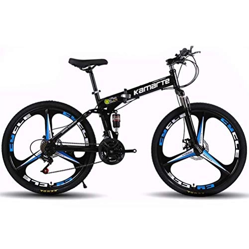 Plegables : WJSW Bicicleta de montaña Marco de Acero de 24 velocidades 26 Pulgadas Ruedas Bicicleta de Carretera Plegable para Adultos (Color: Negro)