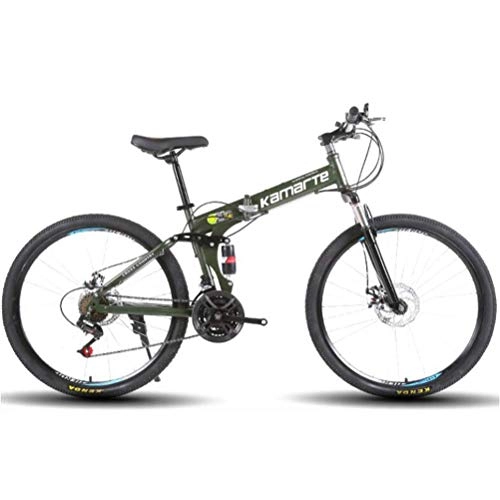 Plegables : WJSW Bicicleta de montaña Plegable para Adultos, Frenos de Doble Disco Deportes Ocio City Road Bicycle (Color: Armygreen, Tamaño: 24 velocidades)