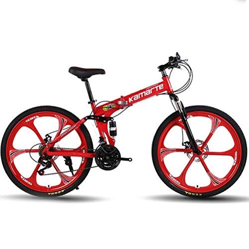 Plegables : WJSW Deportes Ocio Bicicleta de montaña para Adultos, Bicicleta de Carretera Plegable Ciudad Frenos de Doble Disco MTB (Color: Rojo, tamaño: 21 velocidades)