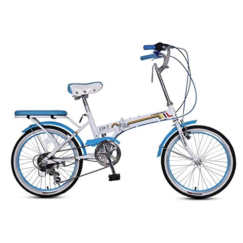 Plegables : WLGQ Bicicleta Bicicleta Plegable Unisex Bicicleta de Rueda pequeña de 16 Pulgadas Bicicleta portátil de 7 velocidades (Color: Azul, Tamaño: 150 * 30 * 65 CM)