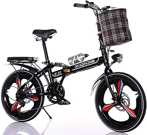 Plegables : WLGQ Bicicleta Plegable De 20 Pulgadas, Marco De Acero Al Carbono Bicicleta Plegable con Cesta De Sillín Confortable Y Portaequipajes De Soporte C, 20 In (B 20 In)