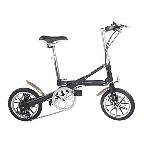 Plegables : WQY Bicicleta Plegable De 14 Pulgadas Aleación De Aluminio Bicicleta Ligera De 7 Velocidades Se Puede Empujar Después De La Bicicleta Plegable De Aluminio, Negro