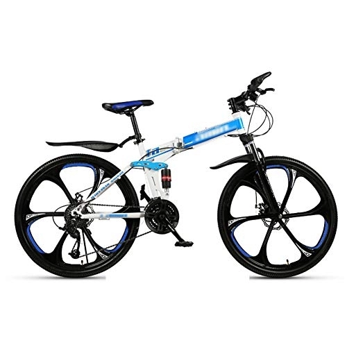 Plegables : WYZDQ Absorción de Trabajo portátil de Bicicletas Hombres y de Mujeres Choque Variable Plegable Bicicleta de montaña para Adultos Velocidad Carreras Off-Road, Azul, 24 Speed (24 Inches)