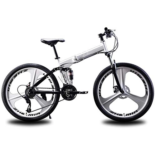 Plegables : WYZDQ Bicicleta de montaña Bicicleta Plegable 24 / 26 Pulgadas Hombres de 21 / 24 / 27 Velocidad Amortiguador señoras de la Bicicleta portátil, White 21 Speed, 24 Inches