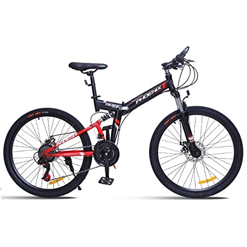 Plegables : WZB 26"Bicicleta de montaña, 24 velocidades Freno de Disco Shimano con Marco de 17" Negro y Rojo, Rojo, 24"