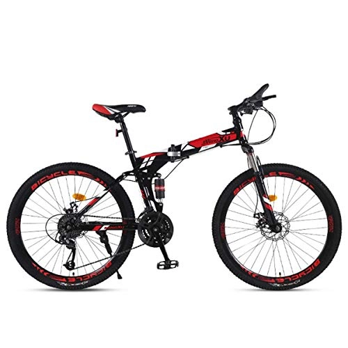 Plegables : WZB Bicicleta de montaña 21 / 24 / 27 Velocidad Estructura de Acero 27.5 Pulgadas Ruedas de 3 radios Bicicleta Plegable de Doble suspensión, Rojo, 27 velocidades