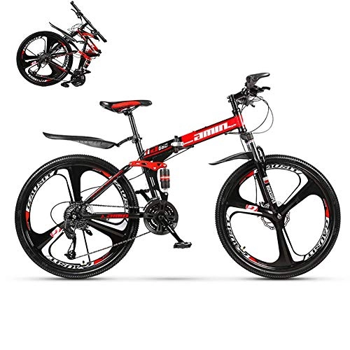 Plegables : XHCP Bicicleta de montaña Plegable de 26 Pulgadas, Bicicleta de MTB con 3 Ruedas de Corte, absorción de Impactos Delantera y Trasera y Frenos de Disco Dobles, Rojo