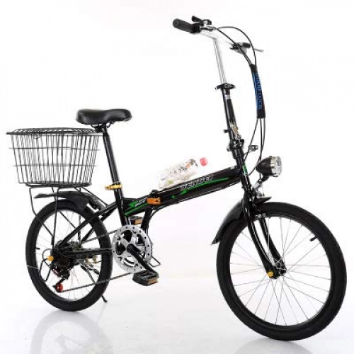 Plegables : Xiaoplay 20 Pulgadas de la Bicicleta Plegable de la montaña para Adultos Hombres Ciudad de Bicicletas Trabajo de la Mujer con la Cesta Volver portátil Infantil Ciclismo, Black-20inch