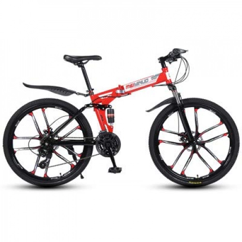 Plegables : Xiaoplay Amortiguador Bicicleta Adulto 21 / 24 / 27 Bicicleta de Ejercicio Plegable de Velocidad Frenos de Disco Doble Bicicleta de Estudiante Coche de montaña Plegable, Red- 24 Speed