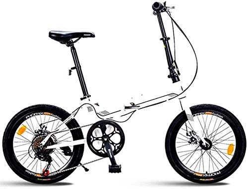 Plegables : XINHUI 7 Velocidad Adultos Bicicletas Plegables, Mini Bicicleta Plegable De 20 Pulgadas, Marco Ligero De Acero De Alto Contenido De Carbono, Freno De Doble Disco, Blanco