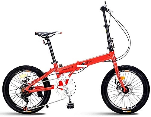 Plegables : XINHUI 7 Velocidad Adultos Bicicletas Plegables, Mini Bicicleta Plegable De 20 Pulgadas, Marco Ligero De Acero De Alto Contenido De Carbono, Freno De Doble Disco, Rojo