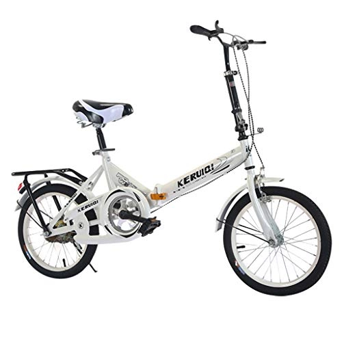 Plegables : XM&LZ Al Aire Libre 20 Pulgadas Bicicleta Plegable, Bicicleta con Rack Trasero, Acero De Alto Carbono Ligero Bicicletas Todoterreno Bicicleta Compacta Blanco 20inch