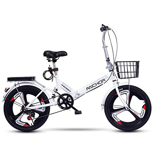 Plegables : XM&LZ Instalación Gratuita Acero Al Carbono Bicicleta Plegable, Ligero Neumático De Grasa 20 Pulgadas Bicicleta Plegable, Velocidad Variable Bicicleta Al Aire Libre Hombres Mujeres Blanco C 20inch