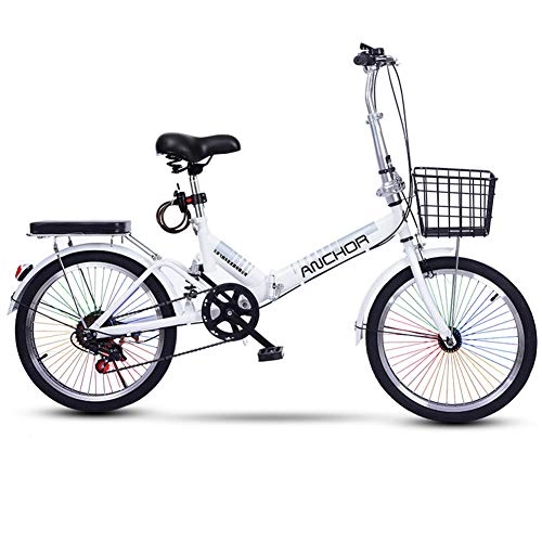 Plegables : XM&LZ Neumáticos De Color Acero De Alto Carbono Bicicleta Plegable, Frenos De Doble Disco Ocio Bicicleta Plegable Bicicleta, Ultra-luz Bicicleta Commuter con Cesta Blanco 20inch
