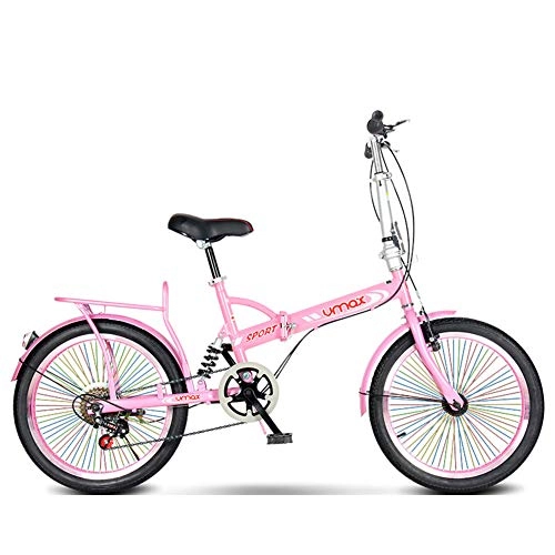 Plegables : XM&LZ Neumáticos De Color Bicicleta Plegable con Rack Trasero, 20 Pulgadas Acero Al Carbono, Velocidad Variable Freno De Disco Bicicleta Al Aire Libre Hombres Mujeres Rose 20inch