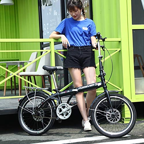 Plegables : XM&LZ Ultra-luz Bicicleta Plegable Acero De Alto Carbono, Frenos De Doble Disco Portátil, Al Aire Libre Bicicleta Commuter para Adultos Estudiantes Negro