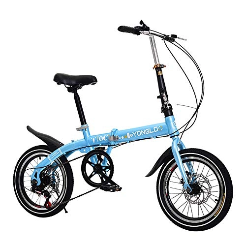 Plegables : XUELIAIKEE Bicicleta Plegable 16 Inch Hombres Y Mujeres Modelos Ligera Bicicleta Plegable Bicicleta Adulto Mini 6-Velocidad Freno De Disco Doble Bicicleta Plegable-Azul. 16 Pulgadas