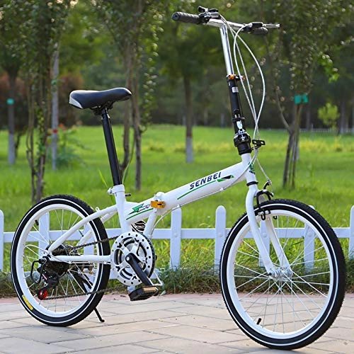 Plegables : XUELIAIKEE Bicicleta Plegable, Ligera Viajero City Bike 6 Velocidad Fibra De Carbono Compacto Bicicleta Plegable con Anti-resbalón Usar-Resistente Neumático para Adultos-Blanco 20 Pulgadas