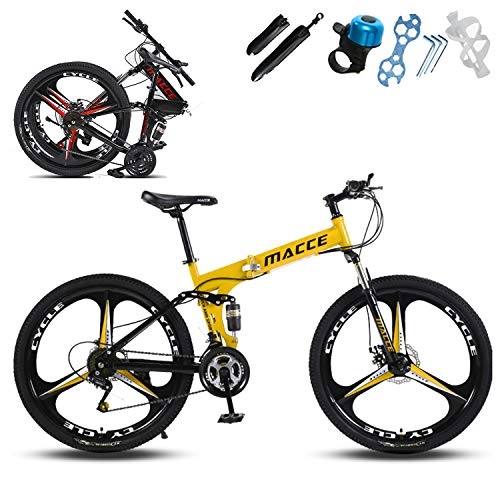 Plegables : XWDQ Bicicleta de montaña de acero al carbono 24 / 26 pulgadas, 21 – 30 velocidades, suspensión total, bicicleta plegable portátil para adultos, adolescentes y niños, color 66 cm., tamaño 24 speed