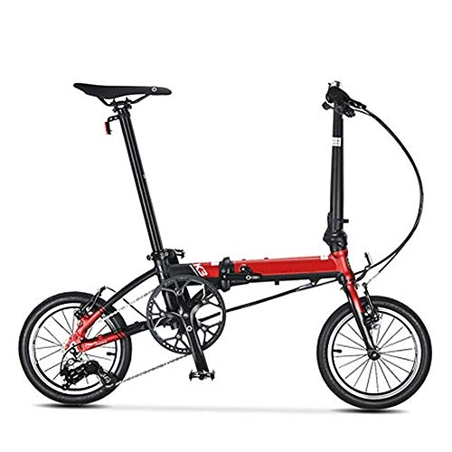 Plegables : YANGMAN-L 14" Frenos de aleación Ligera Plegable City para Bicicleta 3 Velocidad de Doble Disco portátil conmuta Bicicletas Escuela de Trabajo para, Rojo