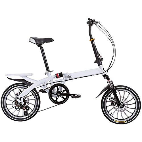 Plegables : YANGMAN-L Ocio 16inch 6 Velocidad City Mini Plegable Compacto para Bicicleta conducción Urbana con la Parte Posterior del Estante para Todos El Hombre Mujer Niño, Blanco