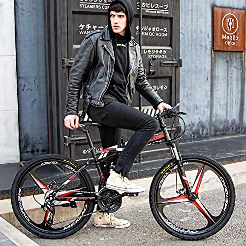 Plegables : YB&GQ 24 Velocidades Plegable Bicicleta De Montaña, 24in MTB Bicicleta Bicicleta Plegable Suspensión Completa Bicicleta De Montaña Doble Disco Frenos Rojo-24 Pulgadas 24 Velocidades