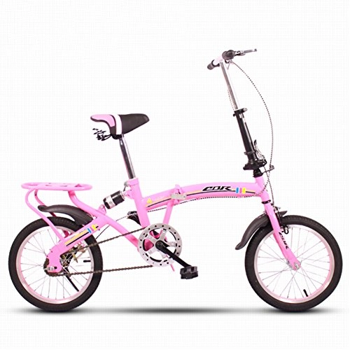 Plegables : YEARLY Bicicleta Plegable Infantil, Bicicleta Plegable Estudiante Ligero Mini Porttil pequeo Amortiguador Hombre y Mujer Bicicleta Plegable-Rosado 16inch