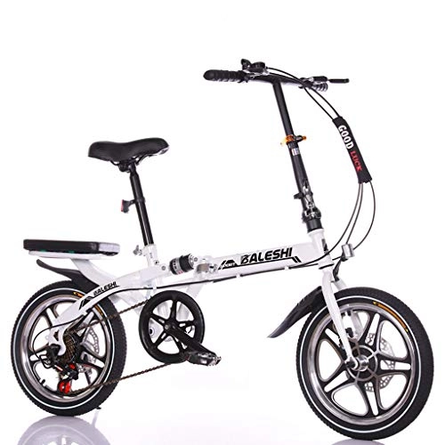Plegables : YHNMK Bicicleta Plegable Bicicleta Bikes Bicicleta Plegable Urbana, 7 Velocidades, 16", Marco Doble del Freno de Disco, Capacidad 150kg