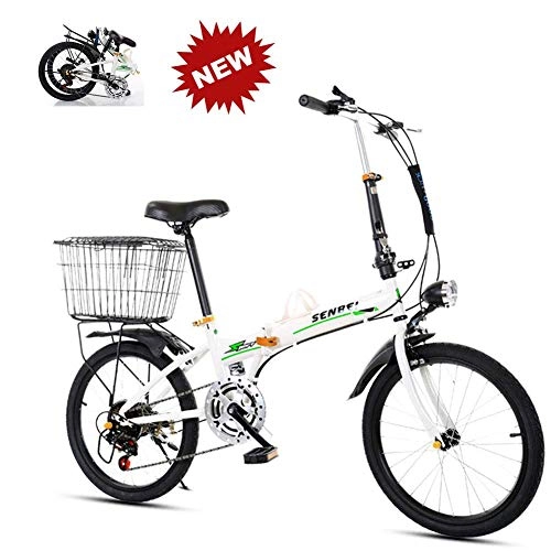 Plegables : YLCJ Bicicleta Plegable de 20 Pulgadas de Velocidad Variable Mujer Hombre Adulto Estudiante Ultraligero Bicicleta Plegable portátil de Ocio, Blanco