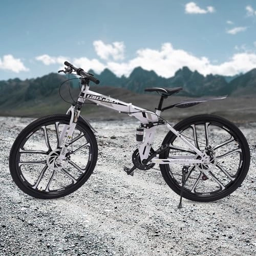Plegables : Yolancity Bicicleta de montaña de 26 pulgadas con marco de doble absorción de impactos, 21 velocidades, frenos de disco, plegable, altura ajustable, para hombres y mujeres