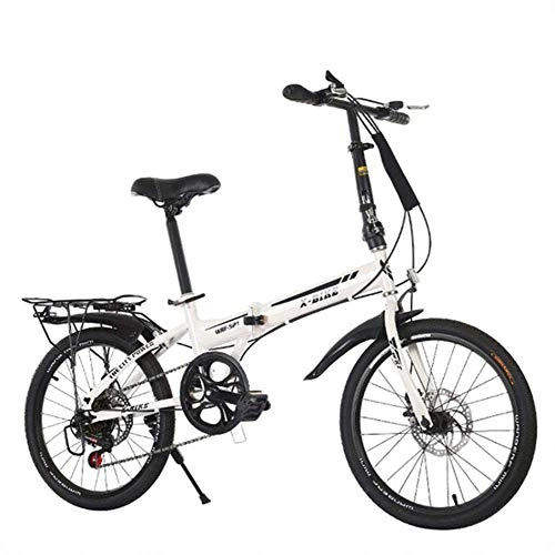 Plegables : YOUSR Bicicleta De Ciudad Plegable De Acero Al Carbono Liviana, Bicicleta De Velocidad Variable para Amortiguadores De Doble Disco para Hombres Y Mujeres De 20 Pulgadas White