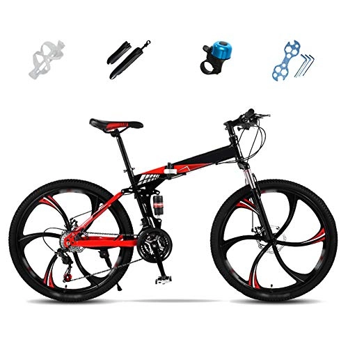 Plegables : YRYBZ MTB Bici para Adulto, 24 Pulgadas, 26 Pulgadas, Bicicleta de Montaa Plegable, 27 Velocidades Bicicleta Juvenil, Doble Freno Disco / Rojo / 24