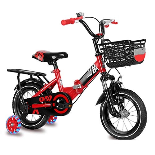 Plegables : YUN HAI Bicicleta Plegable Niños Durante 5-9 Años De Edad con Ruedas De Entrenamiento, 18 Pulgadas De Bicicletas Niño con Pata De Cabra Y De Canasta, Portátil Niño De Bicicletas (Color : Rojo)