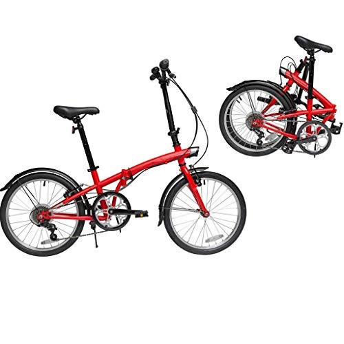 Plegables : YUN HAI Ciudad Plegable portátil for Bicicleta 20'' con Ajustable 6 Velocidad Engranajes, Acero al Carbono Fram, Reflector, Adultos y niños Compacto de Bicicletas con Anti-Deslizante (Color : Rojo)