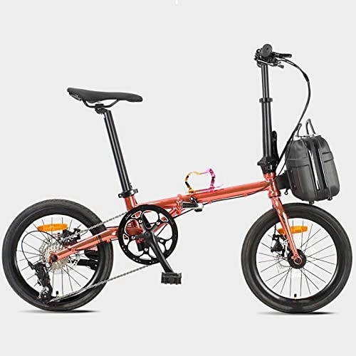 Plegables : YUNZHIDUAN Bicicleta Plegable De 16 Pulgadas, Ciclo Ligero para Viajeros Urbanos, 9 Velocidades con Freno De Disco Doble, Asa De Asiento Ajustable, para Adultos / Estudiantes / Adolescentes