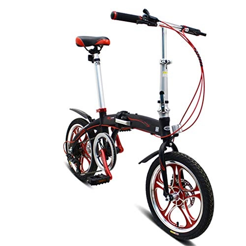 Plegables : Zhangxiaowei Bicicleta Plegable porttil de Aluminio Ligero de Bicicletas de 16" con 6 velocidades de Doble Freno de Disco de la Bicicleta Plegable Mini, Negro