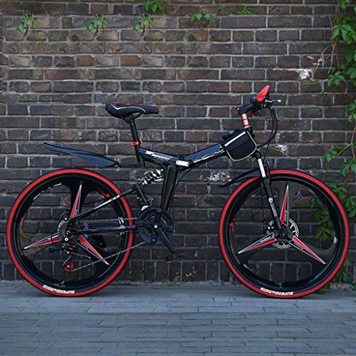 Plegables : Zhangxiaowei Mens Bicicleta de montaña 24 / 26 de 21 Pulgadas con Velocidad Plegable Ciclo Negro con Frenos de Disco, 26 Inch
