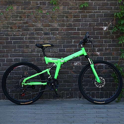 Plegables : Zhangxiaowei Mens Bicicleta de montaña Bicicleta de 24 / 26 Pulgadas 21 Ciclo Verde Velocidad Plegable con Frenos de Disco, 24 Inch